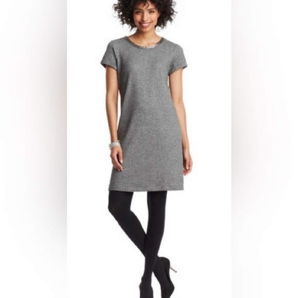 LOFT Dresses & Skirts - LOFT Heather Gray Knit Sweater Dress with Embellished Beaded Collar